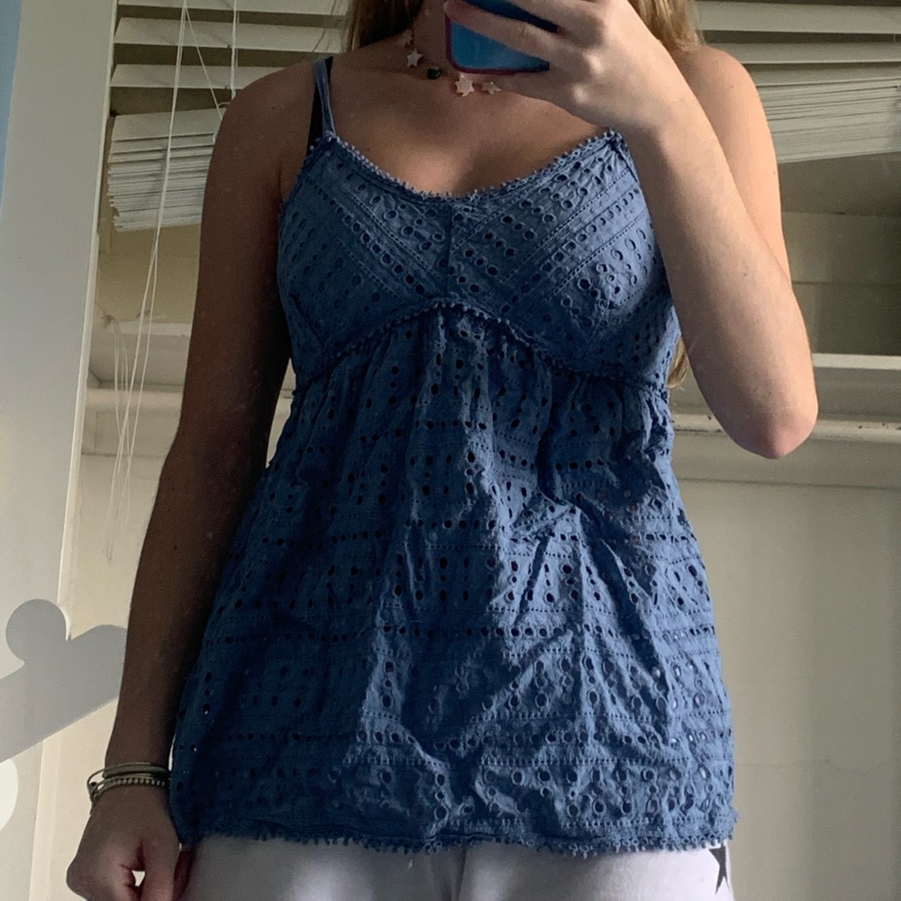 Blue crochet tank top